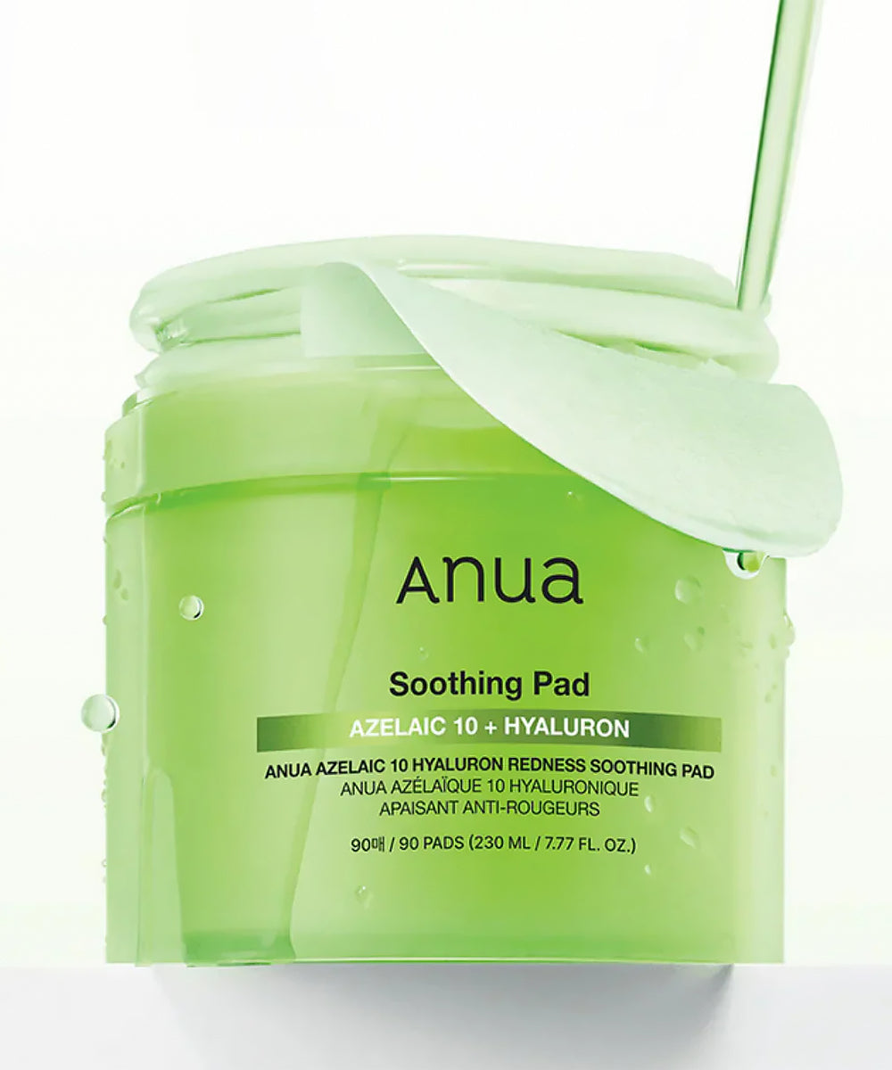 Green jar of Anua Soothing Pad with a white background