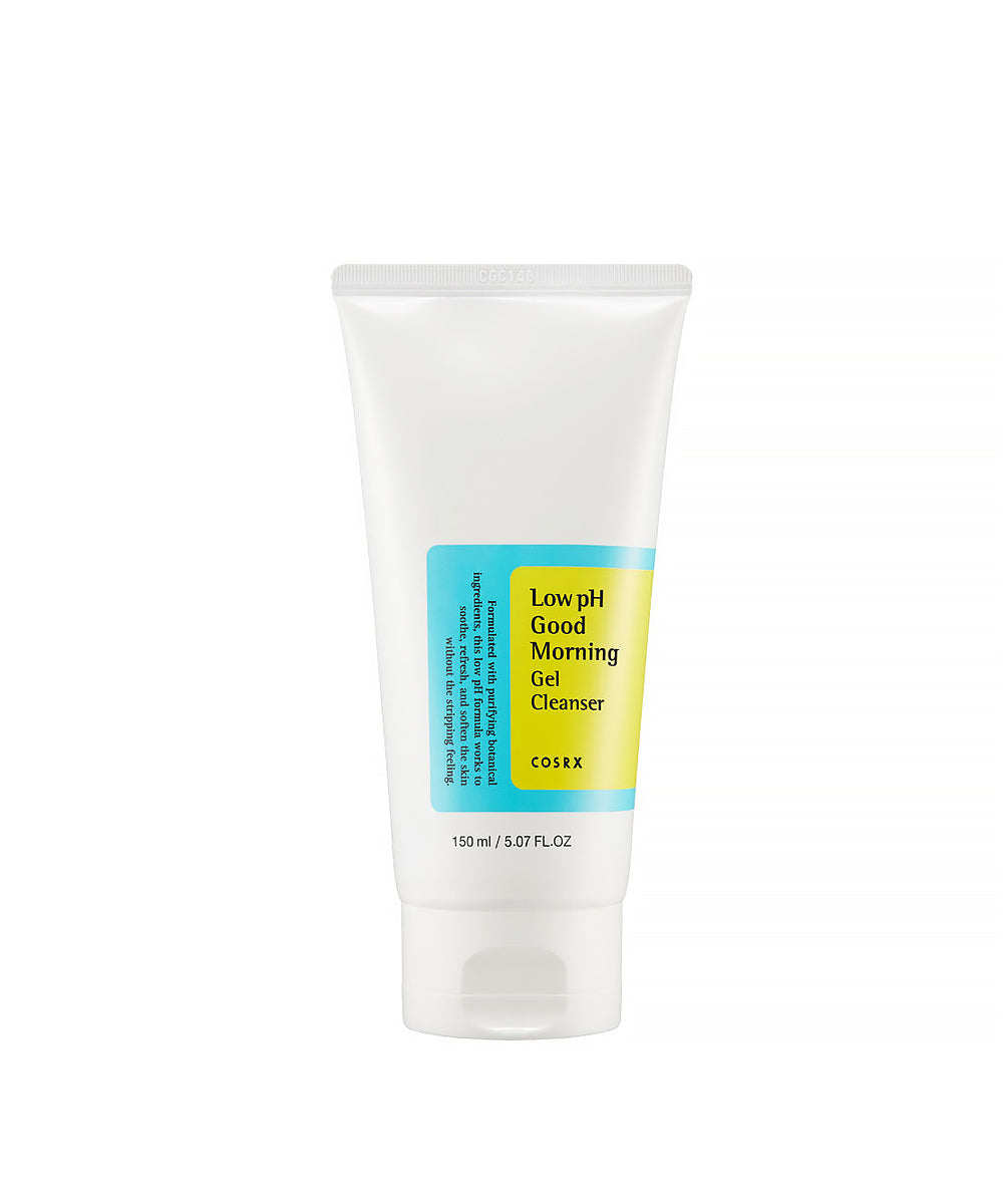 Tube of 'Low pH Good Morning Gel Cleanser' by COSRX on a white background