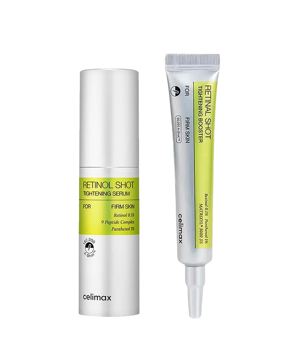Celimax Retinol Shot skincare serum and tightening booster on a white background