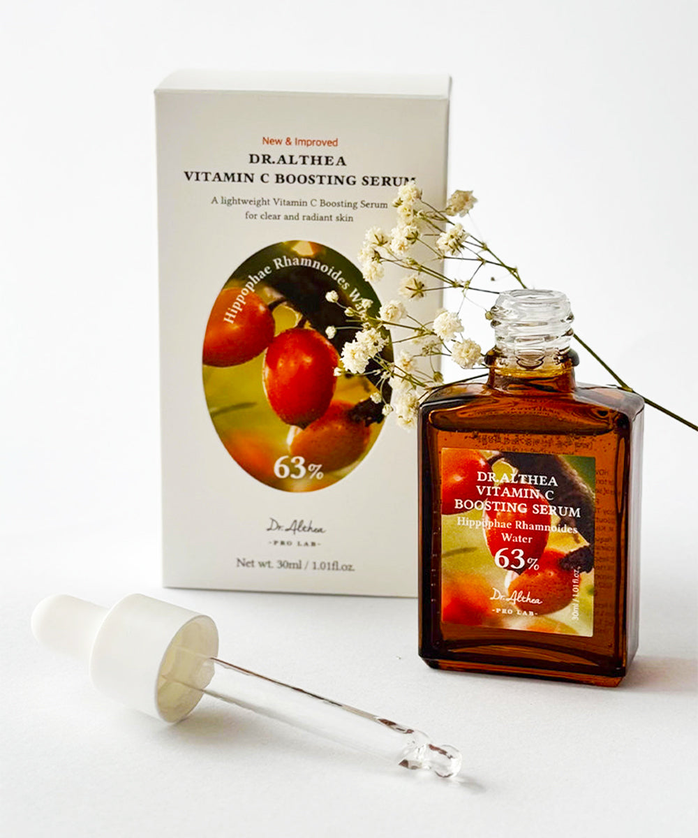 Dr. Althea Vitamin C Boosting Serum with packaging and dropper on a white background