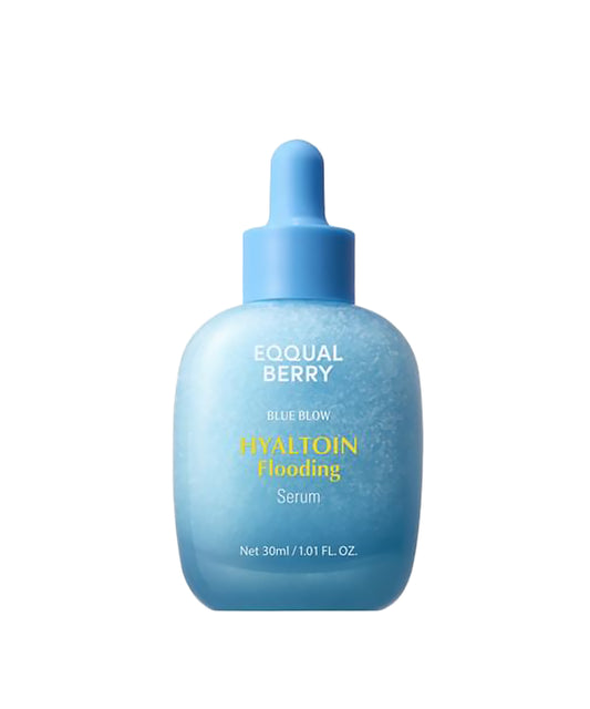 Blue serum bottle with dropper labeled 'Equal Berry' on a white background