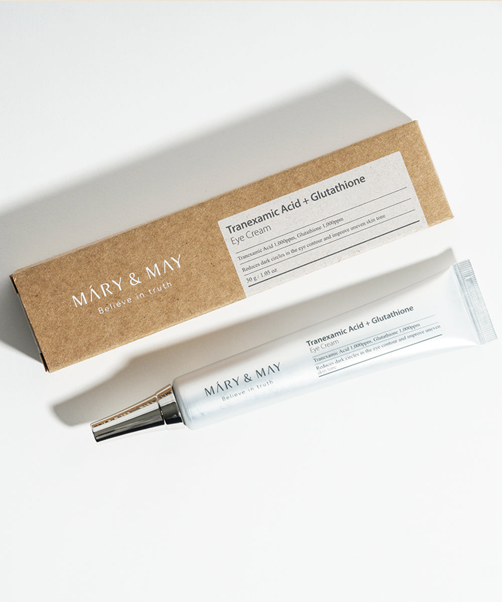 Mary & May eye cream with packaging on a white background