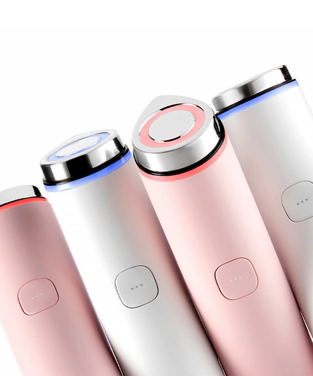 Four electronic devices with LED indicators on a white background