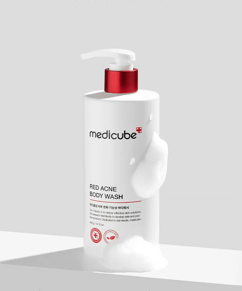 Medicube Red Acne Body Wash bottle on a white background