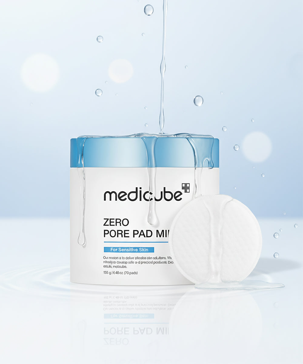 Medicube Zero Pore Pad Mild packaging with a blue cap on a light blue background