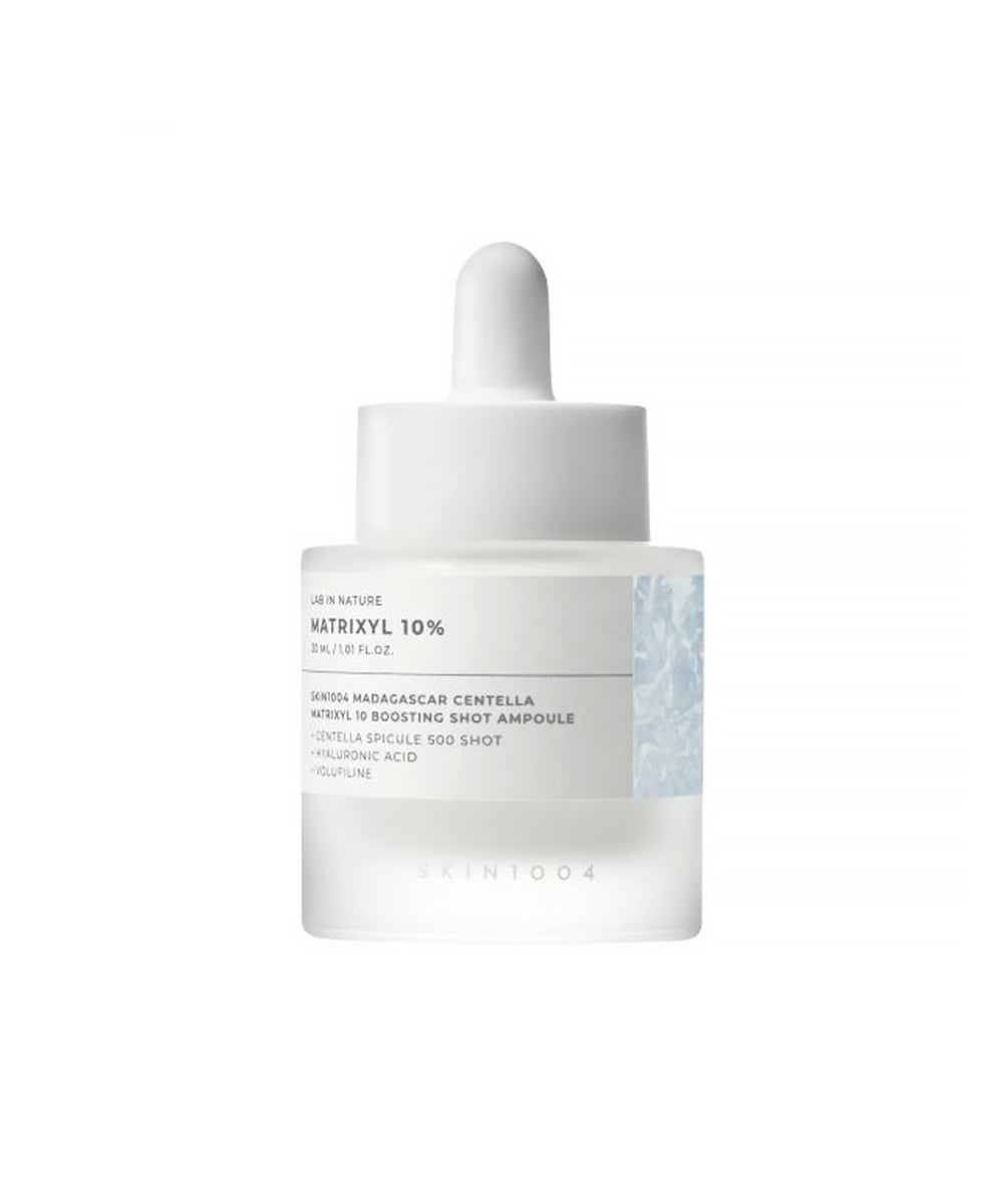 Skincare dropper bottle with white cap on a white background