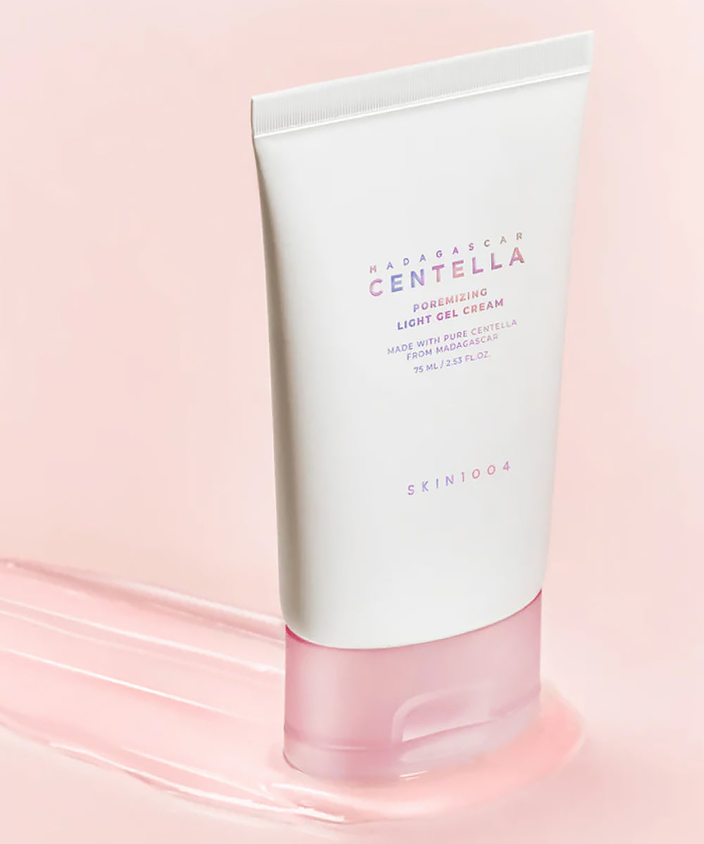 Skincare product with 'Centella' branding on a pink background