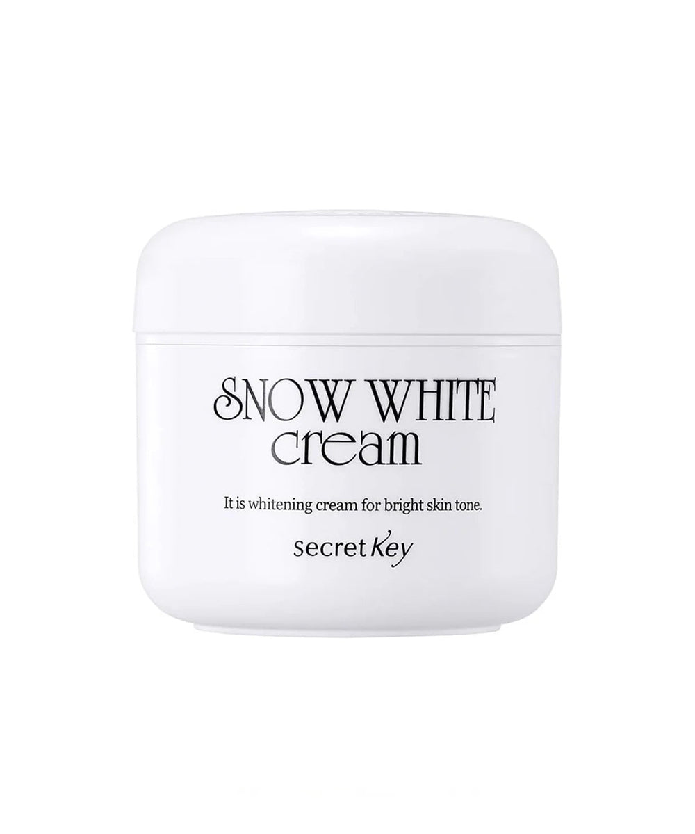 Snow White cream container with 'secretKey' branding on a white background
