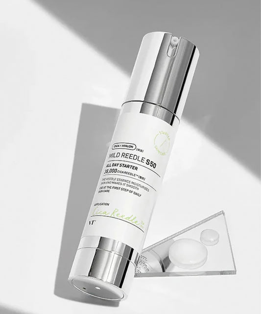 Skincare serum bottle with dropper on a gray background