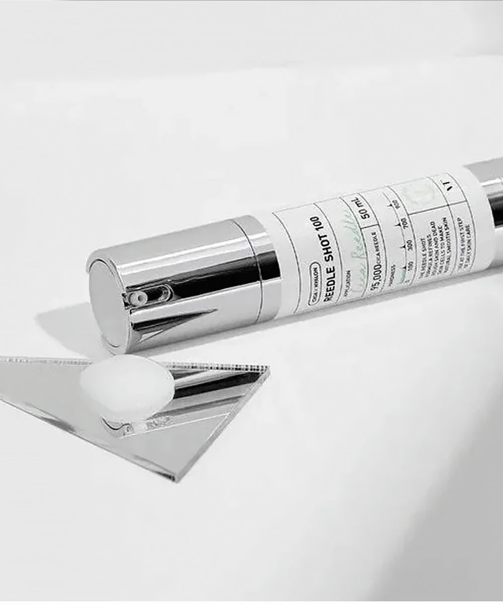 Skincare serum bottle with dropper on a white background