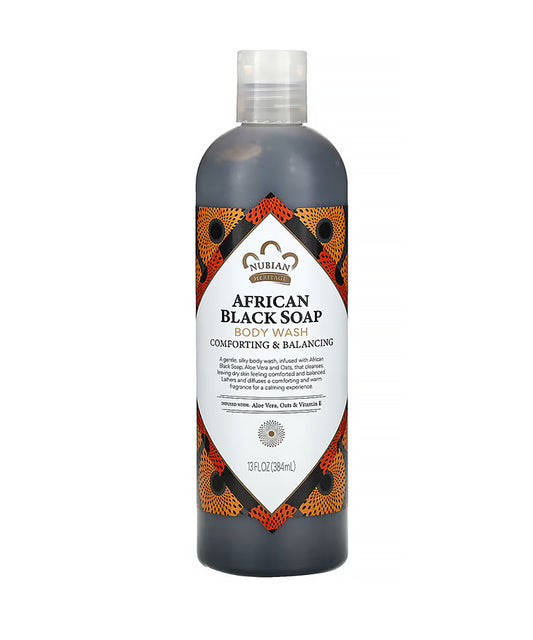 Nubian Heritage African Black Soap Body Wash bottle on a white background
