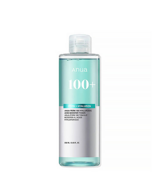 Anua 100+ toner bottle on a white background