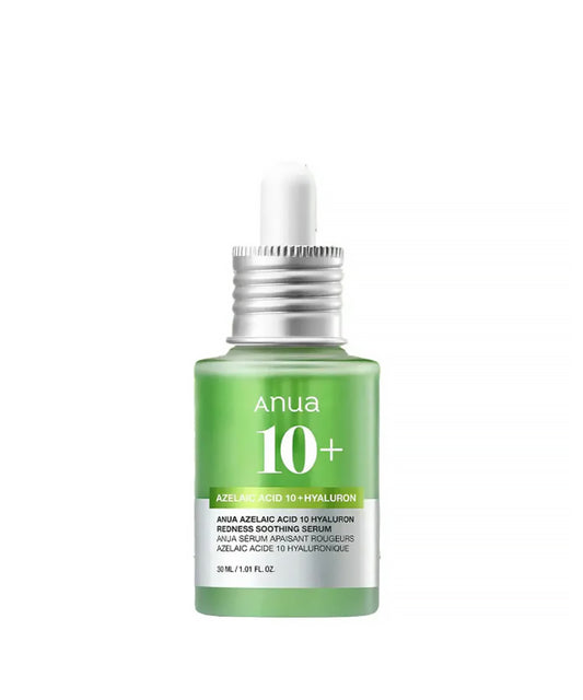 Skincare serum bottle with green label on a white background