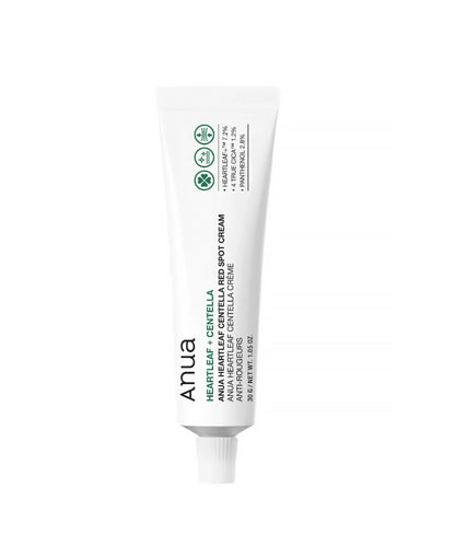 Tube of ANUA Heartleaf + Centella Anti-Red Spot Cream on a white background