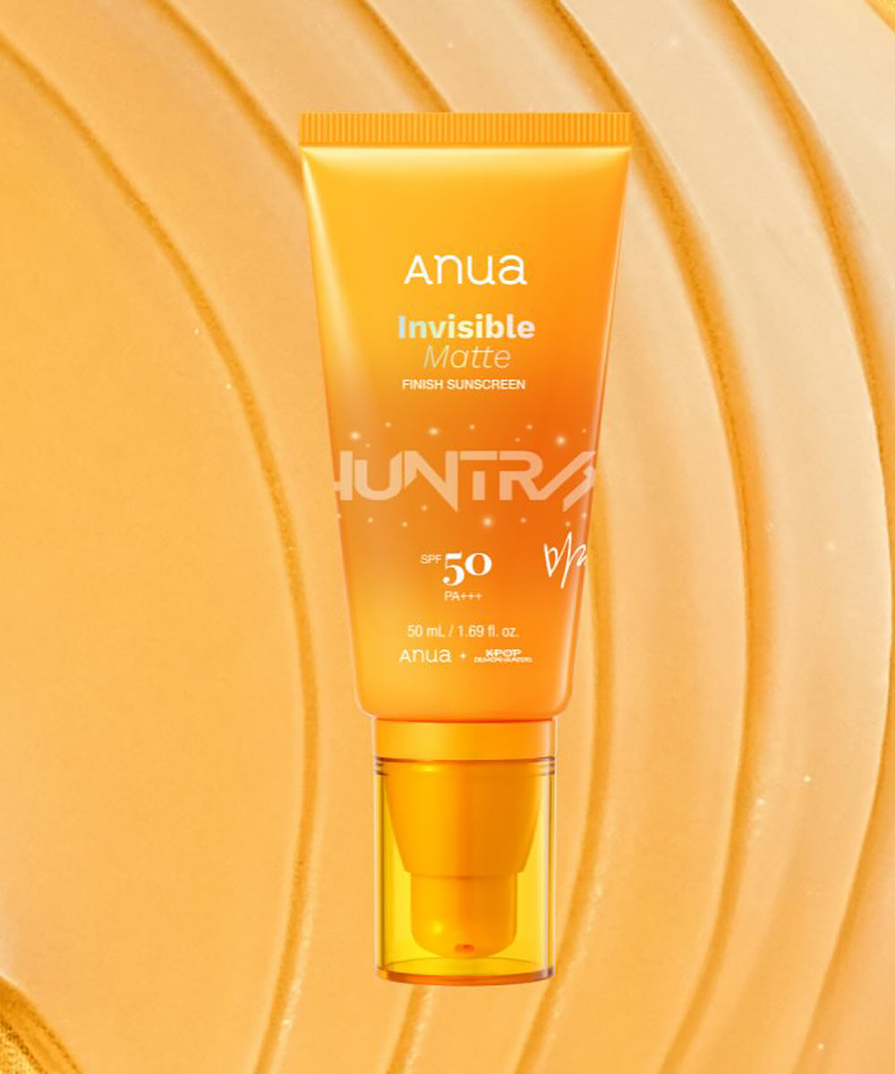 Anua Invisible Matte sunscreen tube on a yellow background