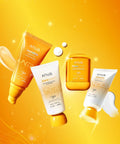 Anua skincare products on a bright yellow background