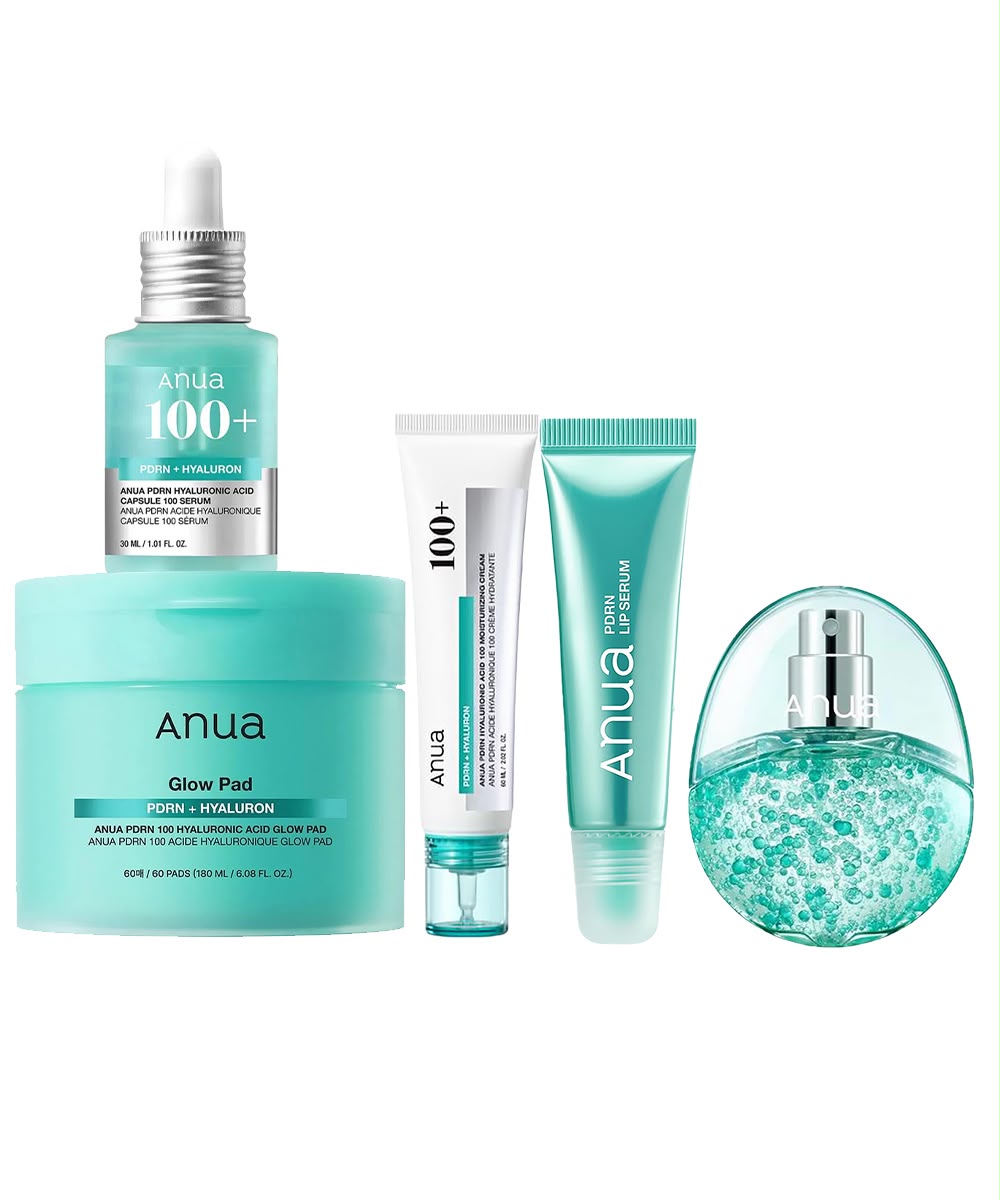 Anua PDRN + Hyaluron Collection - Korean hydrating skincare set for plump dewy glowing skin, full kit view
