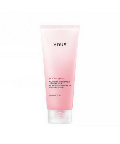 Pink tube of Anua skincare product on a white background