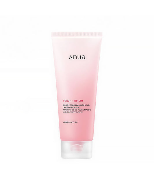Pink tube of Anua skincare product on a white background