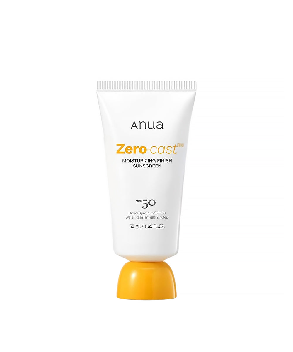 Anua Zero-Cast sunscreen tube on a white background