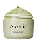 Arencia Fresh Green Rice Mochi Cleanser jar with green cream on a white background