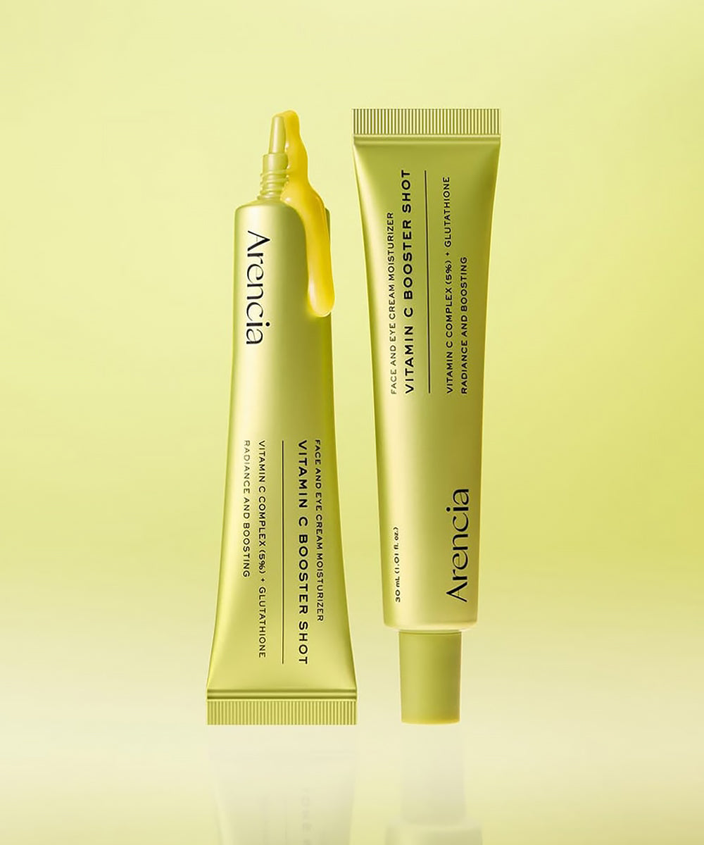 Two skincare products, a tube and a dropper, with 'Avencia' branding on a yellow background.