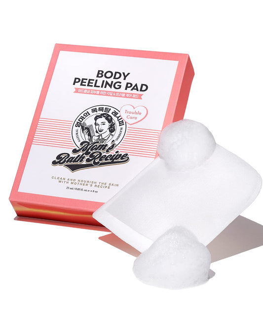 Body peeling pad with packaging on a white background