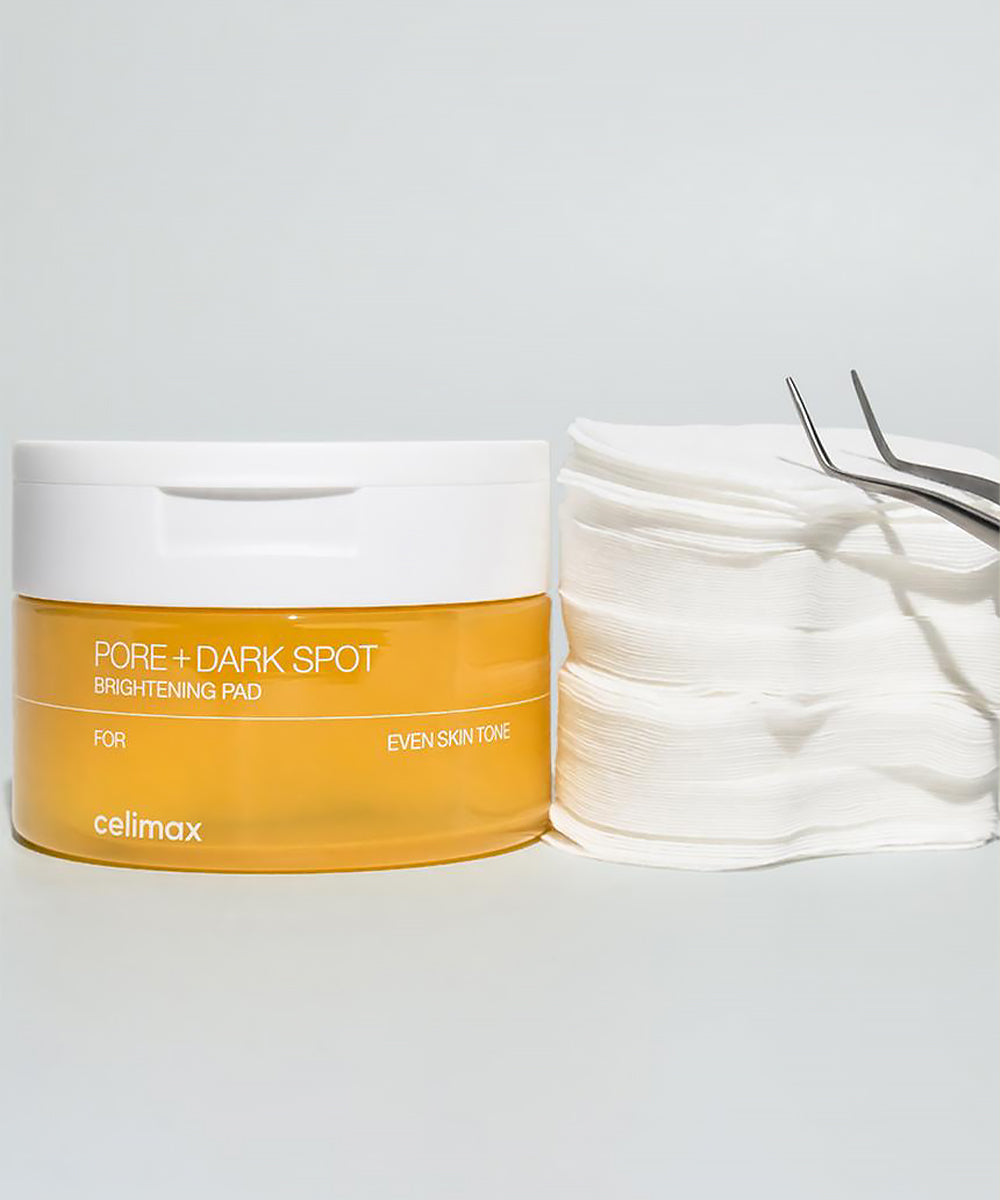 Jar of celimax pore and dark spot brightening pads on a white background