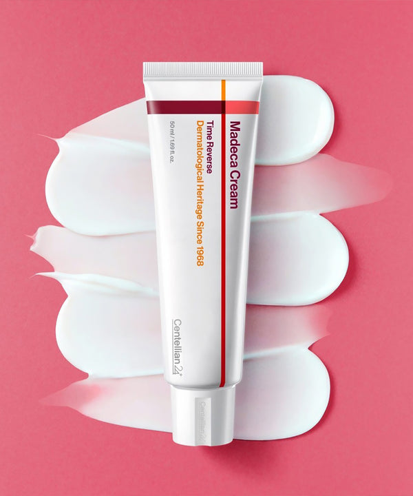 Tube of Madeca Cream on a pink background