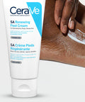 CeraVe SA Renewing Foot Cream with a close-up of a foot being applied on a white background