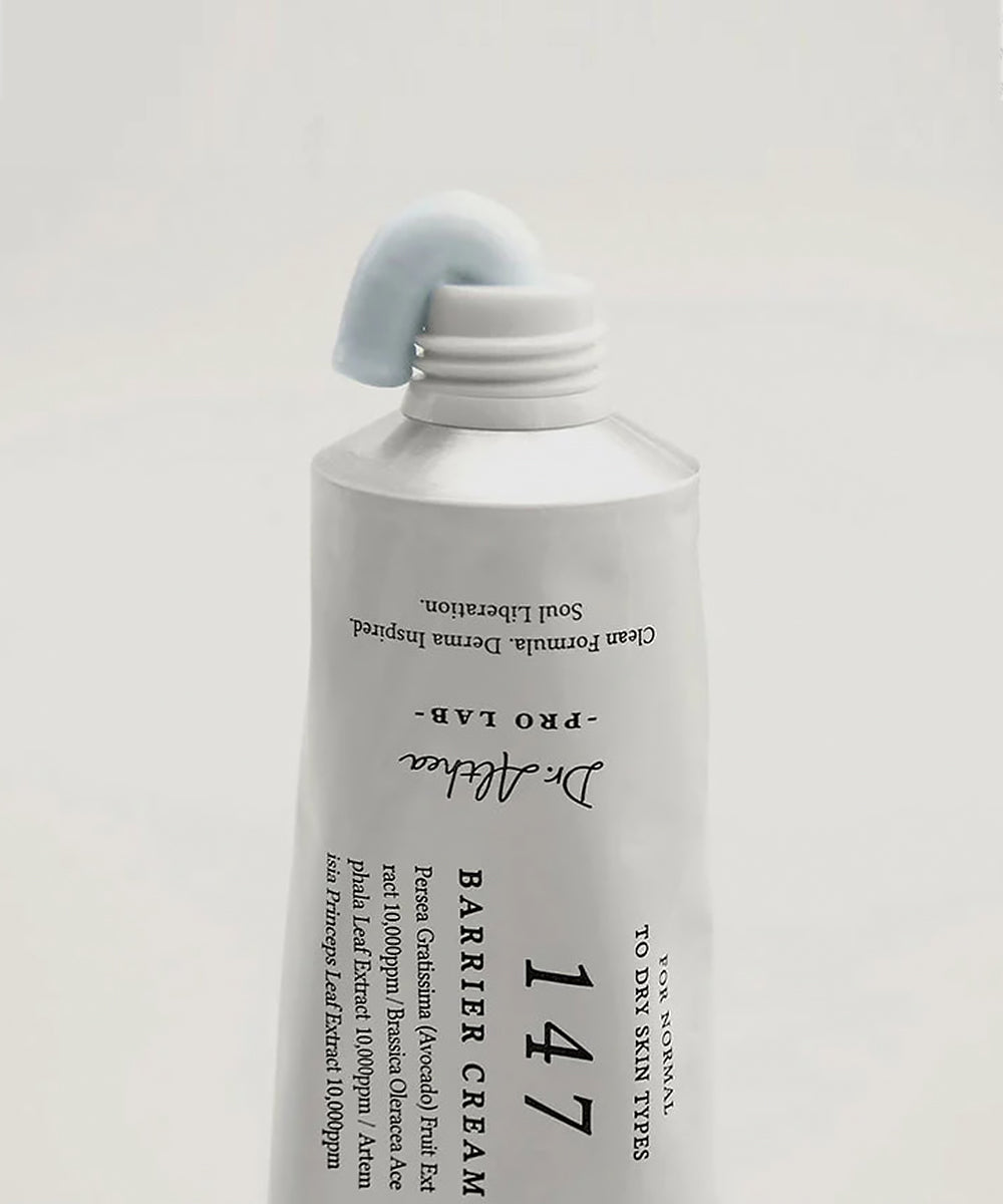 Skincare bottle labeled 'Barrier Cream 147' by Dr. Althea on a light gray background