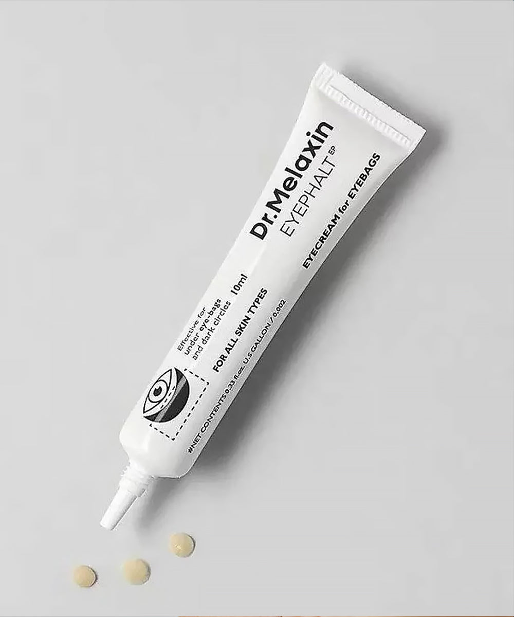 Detailed view of the Eyephalt Eye Cream tube and box, emphasizing the "Calcium" and "Eye Bag Care" branding with a professional, clinical aesthetic