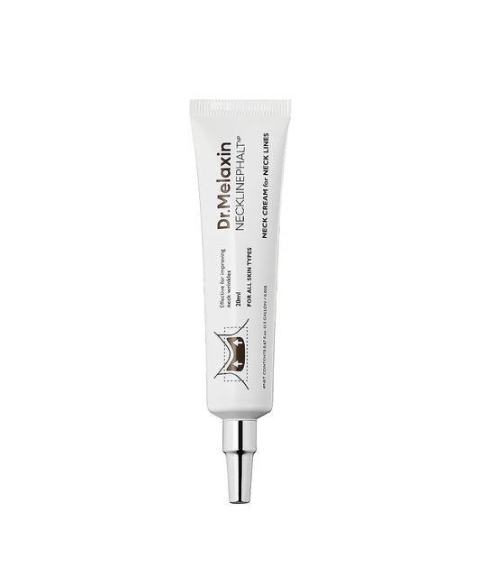 Dr. Melaxin Neckline Phalt neck cream tube on white background, targeted wrinkle care