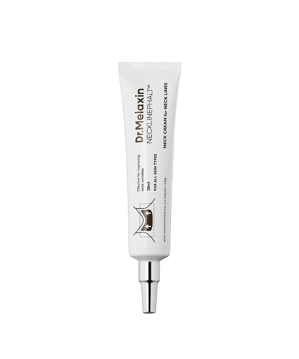 Dr. Melaxin Neckline Phalt neck cream tube on white background, targeted wrinkle care