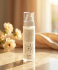 Skincare bottle with floral background
