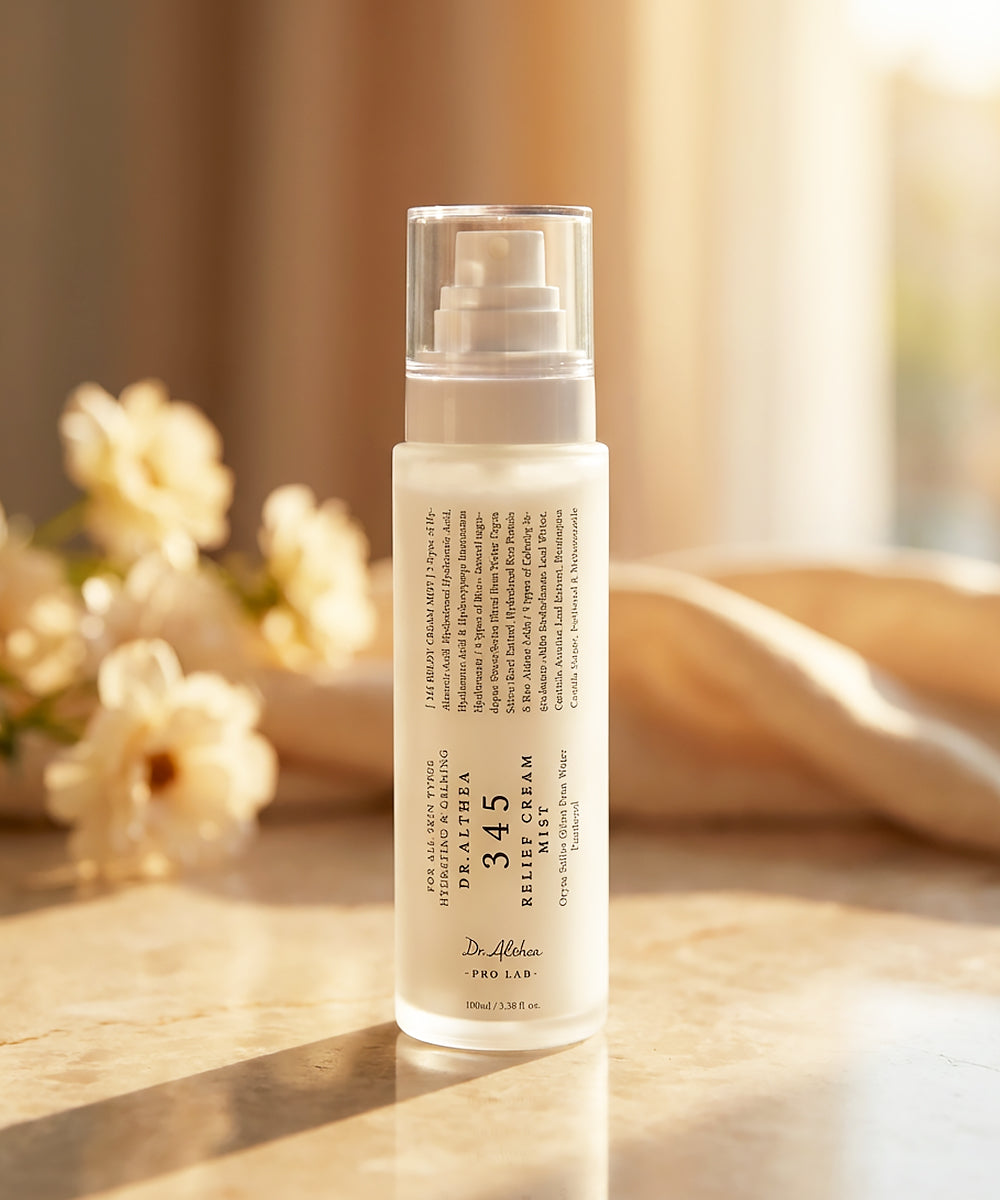 Skincare bottle with floral background