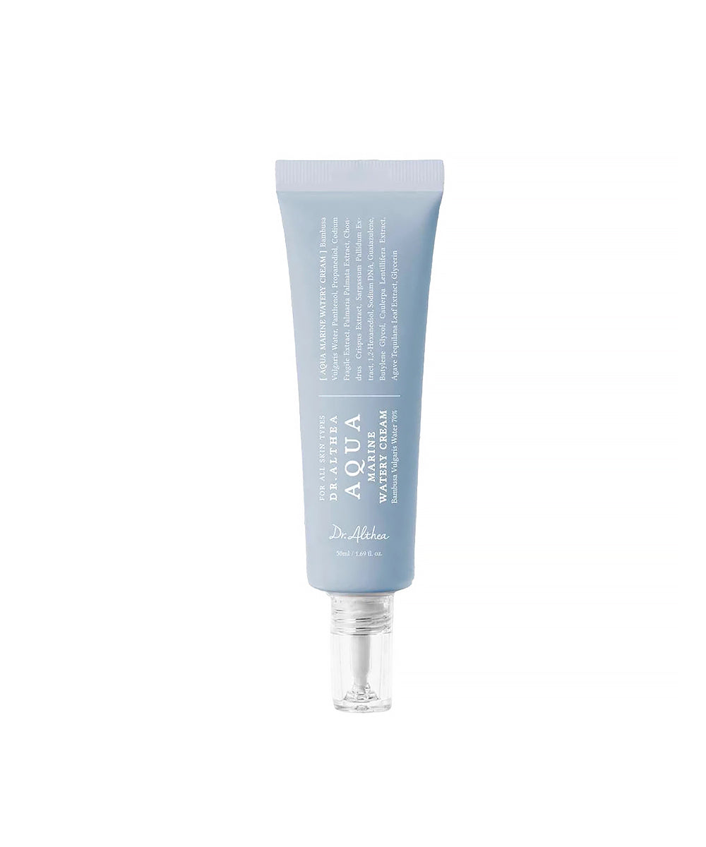 Skincare tube with blue packaging on a white background