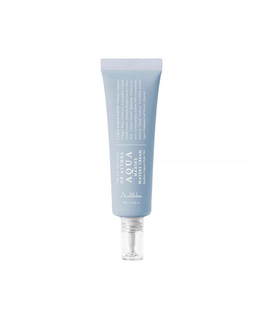Skincare tube with blue packaging on a white background