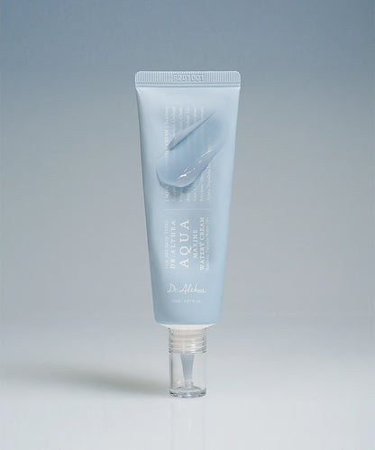 Skincare tube labeled 'Aqua' on a gray background