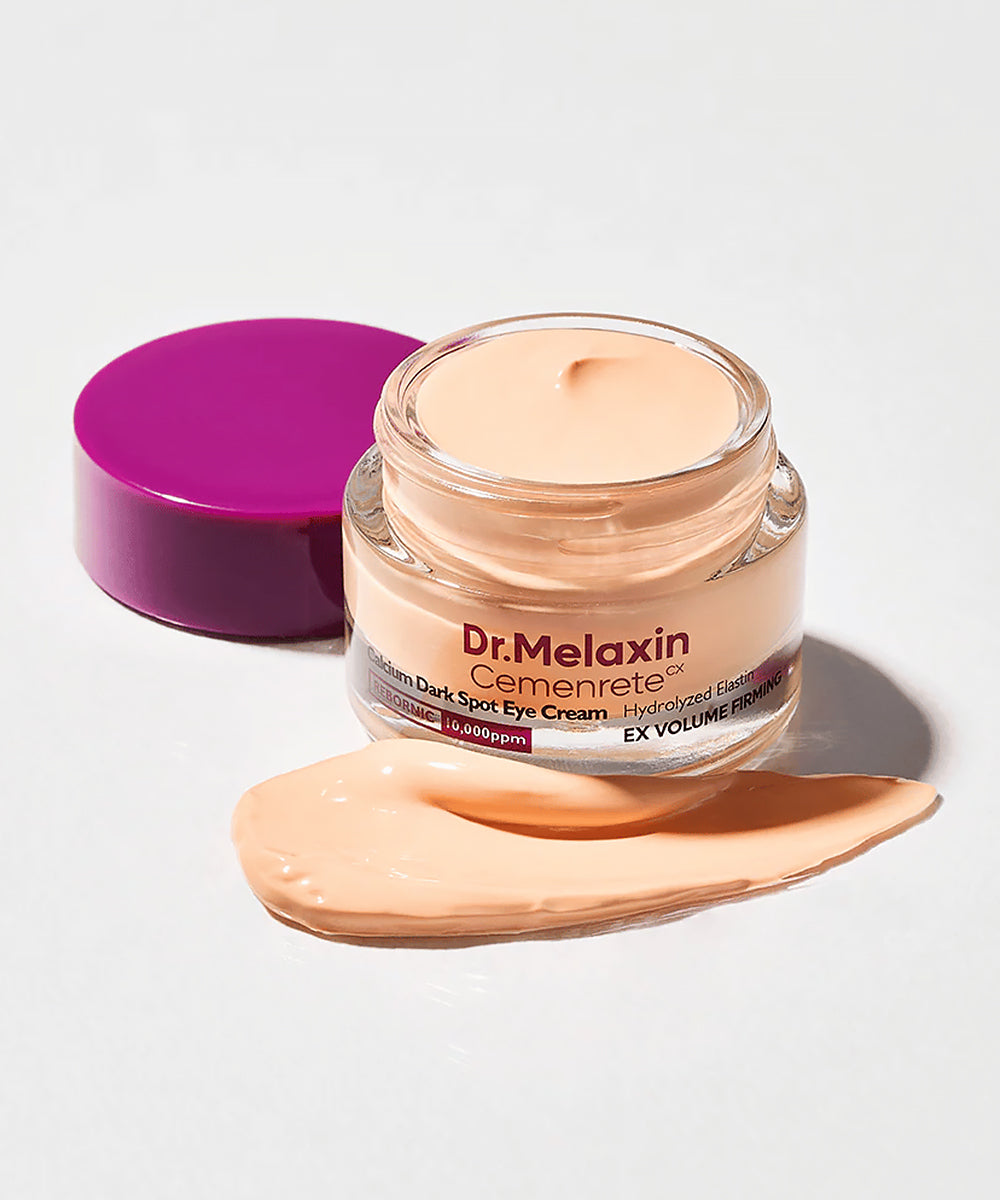 Dr. Melaxin Cemenrete eye cream jar with a purple lid on a white background