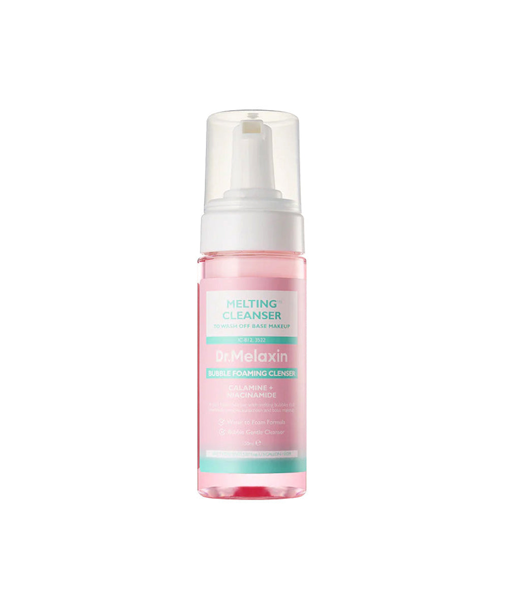 Pink bottle of Melting Cleanser with white cap on a white background