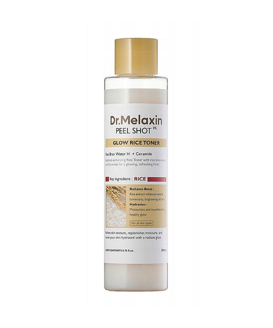 Dr. Melaxin Glow Rice Toner bottle on a white background