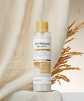 Dr. Melaxin Glow Rice Toner bottle with rice grains and a neutral background