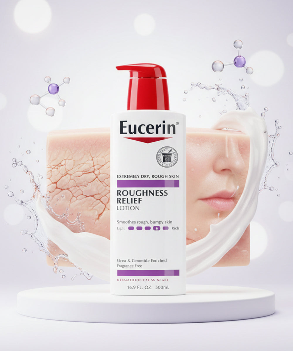 Eucerin Roughness Relief Lotion bottle with a white background