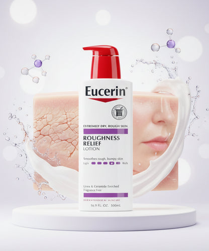 Eucerin Roughness Relief Lotion bottle with a white background