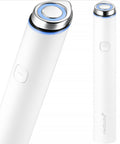 An angled profile shot of the Age-R Booster Pro Mini, emphasizing its compact, portable size and premium "White Edition" aesthetic for professional home skincare
