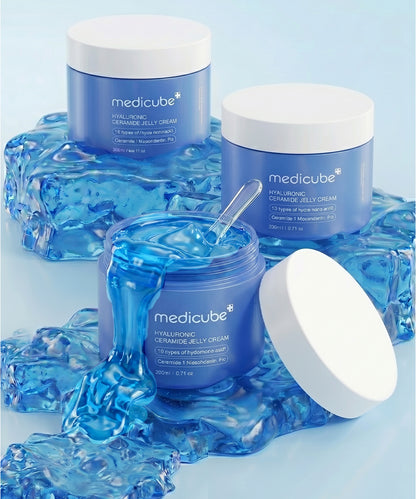 Studio shot of the Medicube Hyaluronic Ceramide jar against a clean background, emphasizing the "moisture-locking" ceramide and hyaluronic acid formula