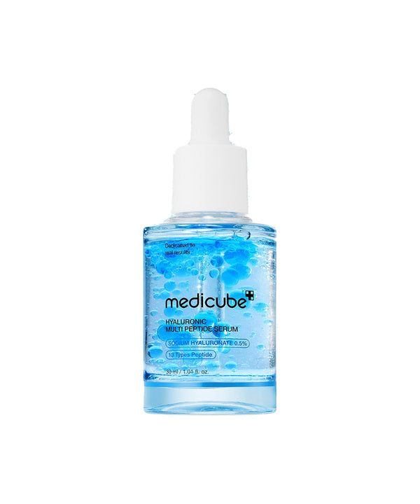 Medicube Hyaluronic Multi Peptide Serum with water splash, hydrating blue serum bottle