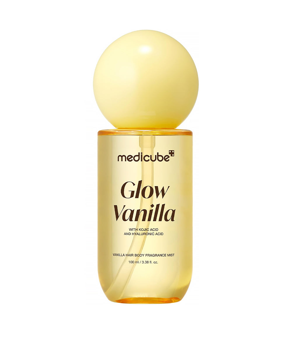 Medicube Vanilla Hair & Body Fragrance Mist 100ml — clear bottle with pale yellow cap on a white background