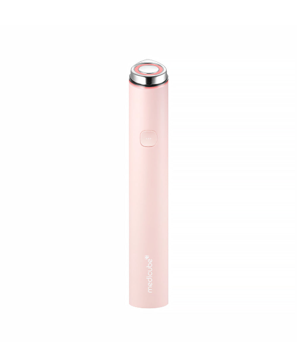 Pink electronic device with a silver top on a white background